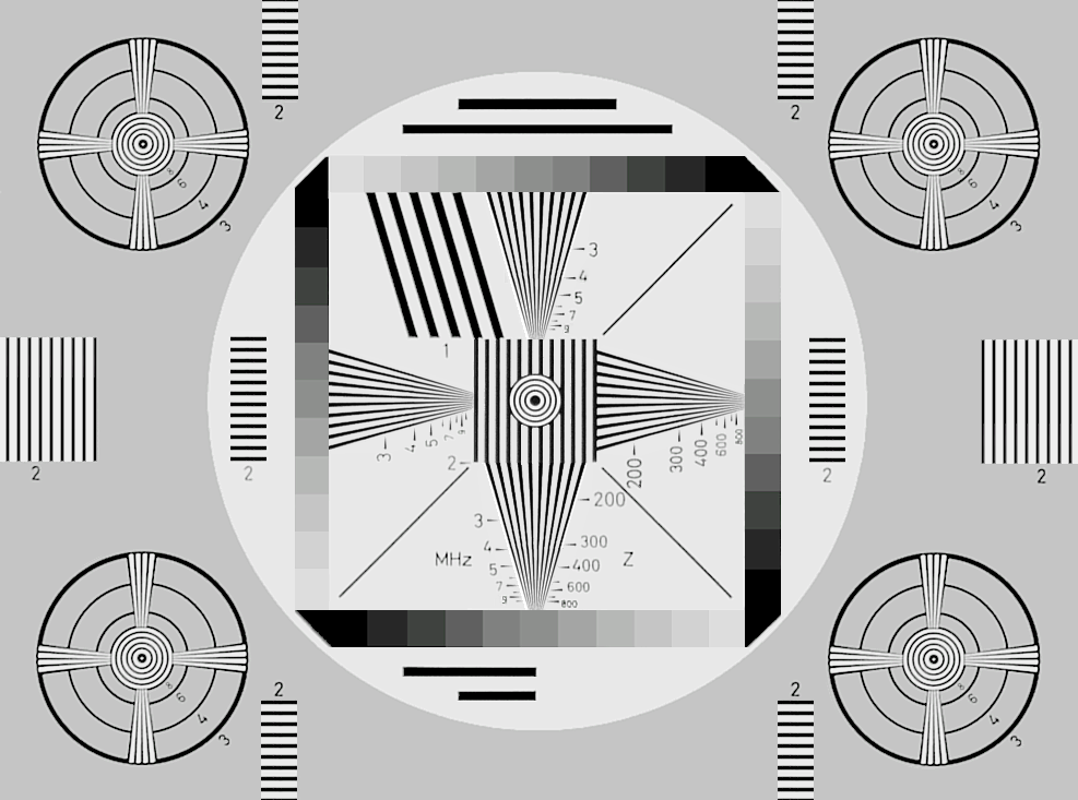 Skizze des Universal-Testbildes der ARD für das Schwarzweiss-Fernsehen der 1950er bis 1970er Jahre